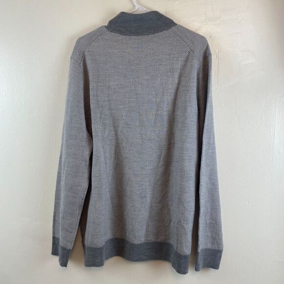 Brooks Brothers Sweater Grey Italian Yarn Merino Wool 1/4 Zip Herringbone Sz XL - Picture 7 of 10
